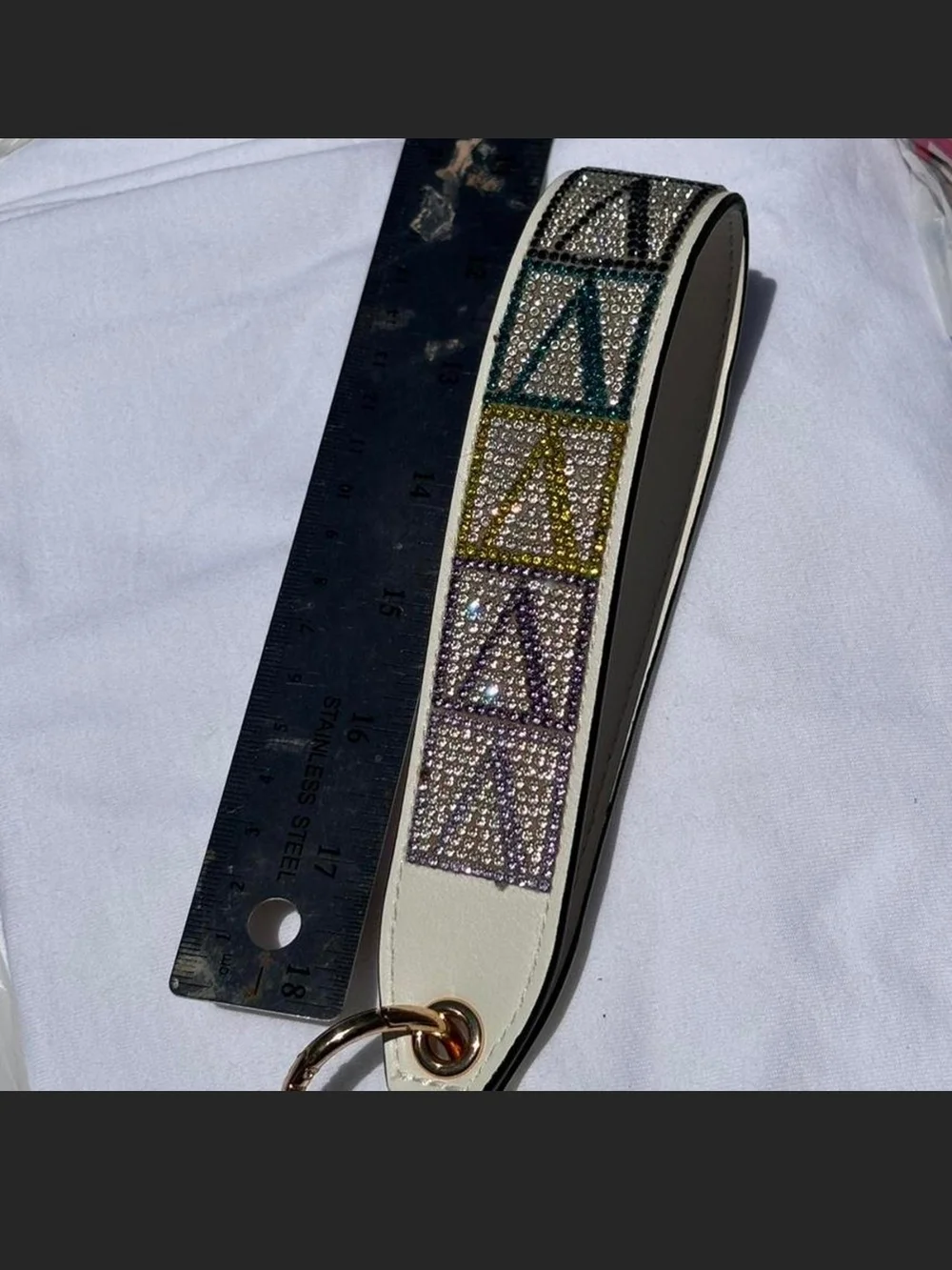 Victoria's Secret White Leather Wristlet with Multicolor Crystal Accents